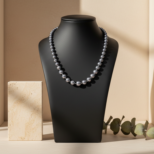 Elegant Mint  Bright Gray Pearl Necklace