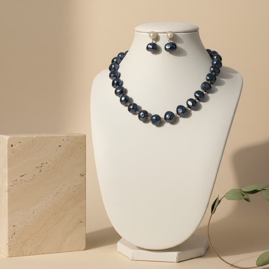 Korean Bright Gray Pearl With Earrings DB00135