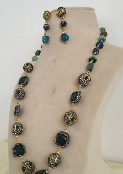 Antique Emerald & Oxidized Silver Bead Statement Set