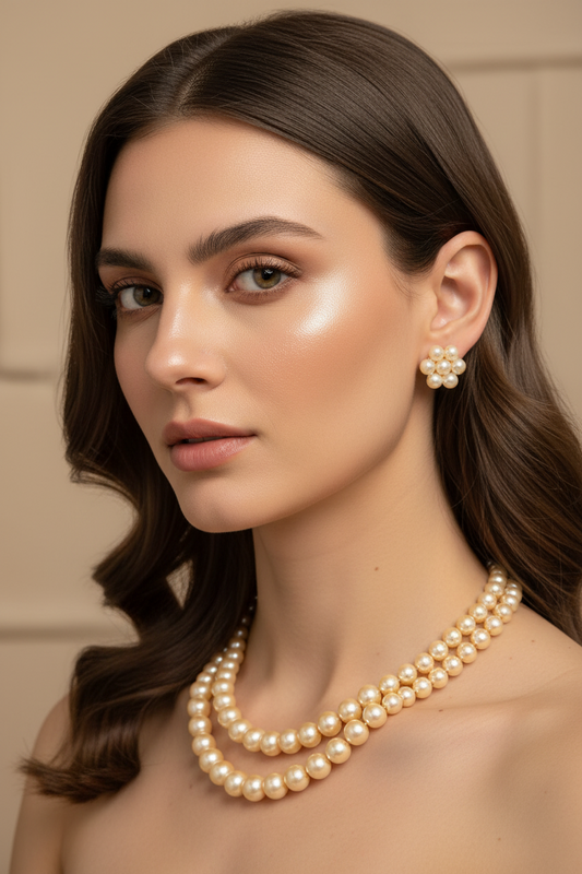 Pearl Necklace Set Golden Shade