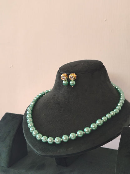 Sea Green Pearl With Golden Metal Earrings