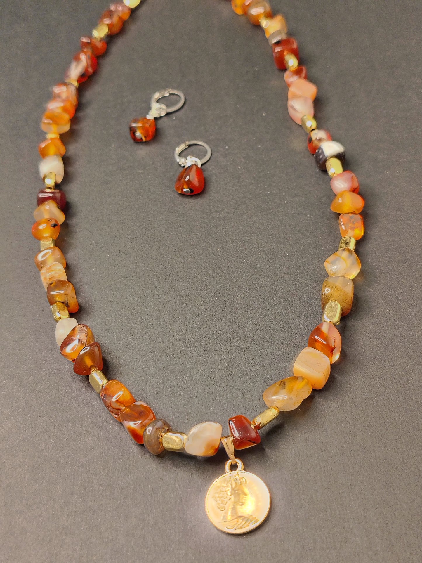 Multi colour Stone Look Necklace with Earrings