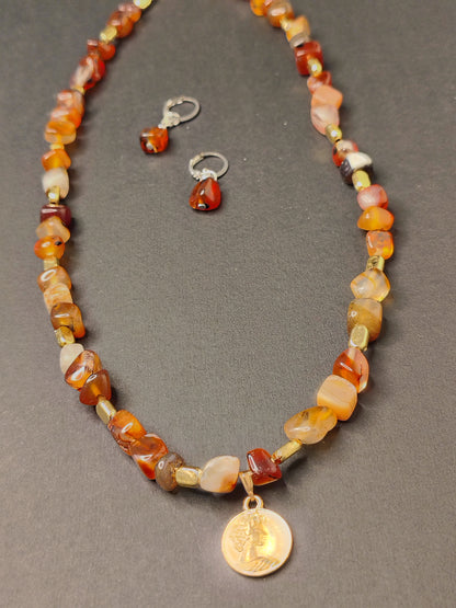 Multi colour Stone Look Necklace with Earrings