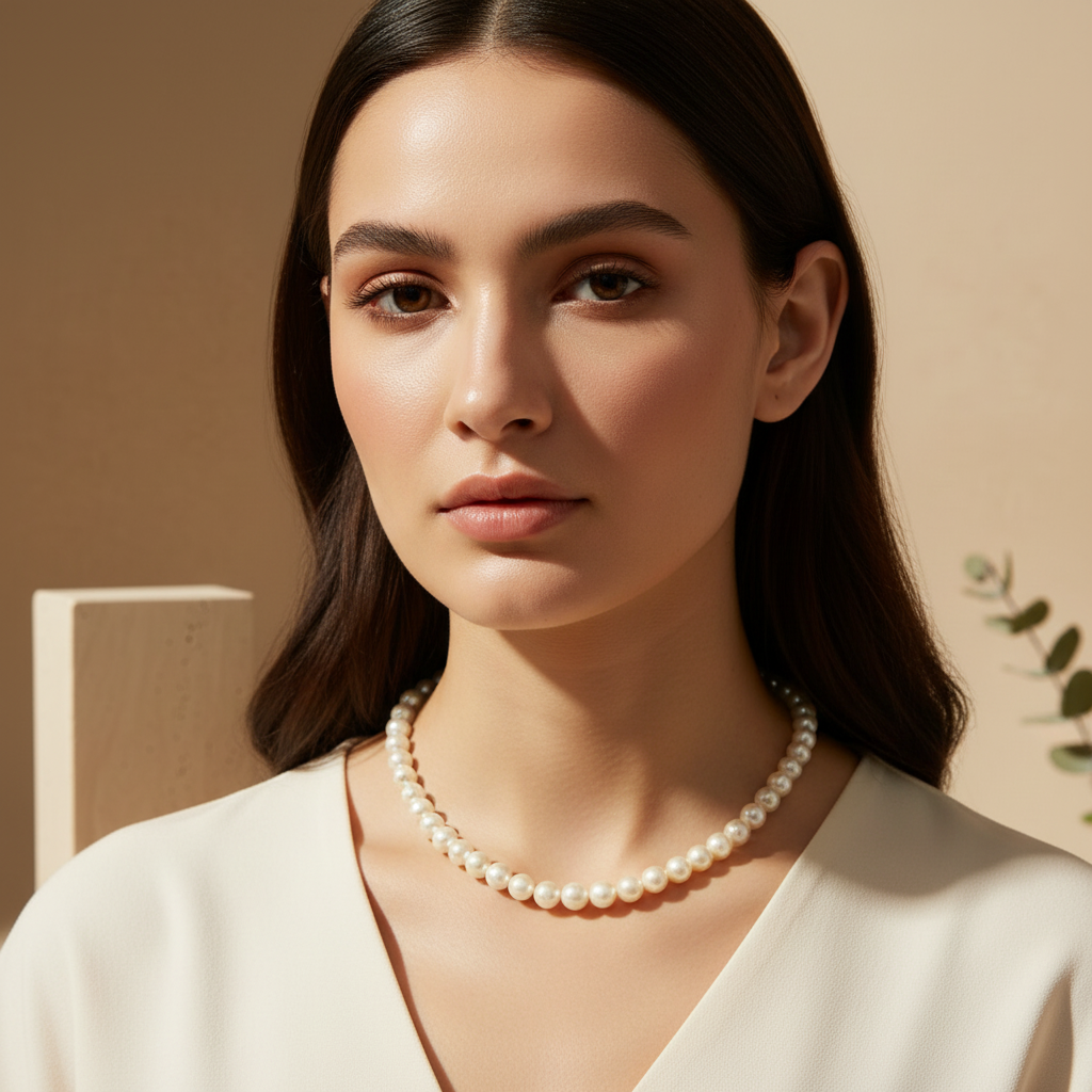 Elegant Mint Creami Pearl Necklace