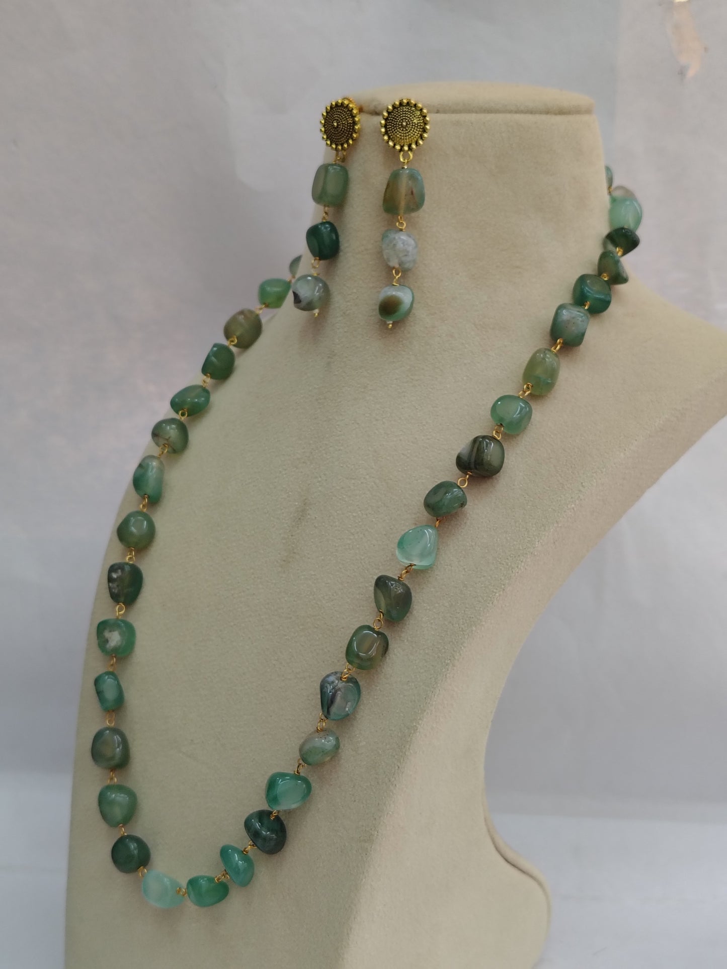 Light Green Stone Look Necklace & Earring Set