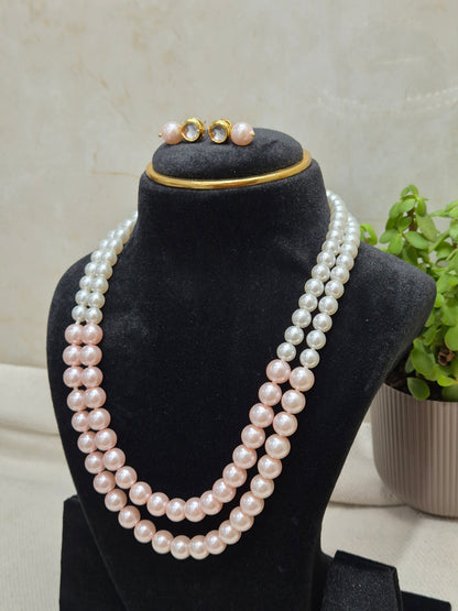 Elegant Dual-Tone Pearl Necklace & Earring Set