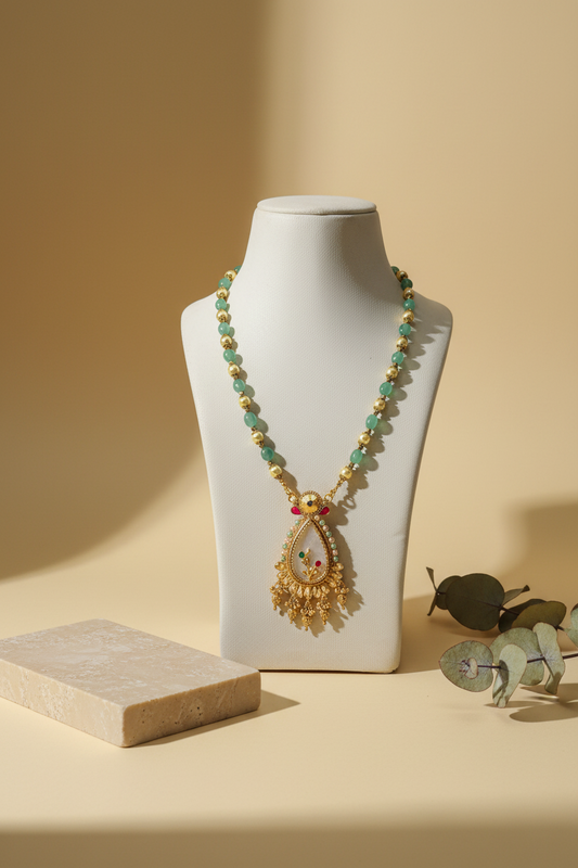 Green & Golden Green Long Necklace DB00054