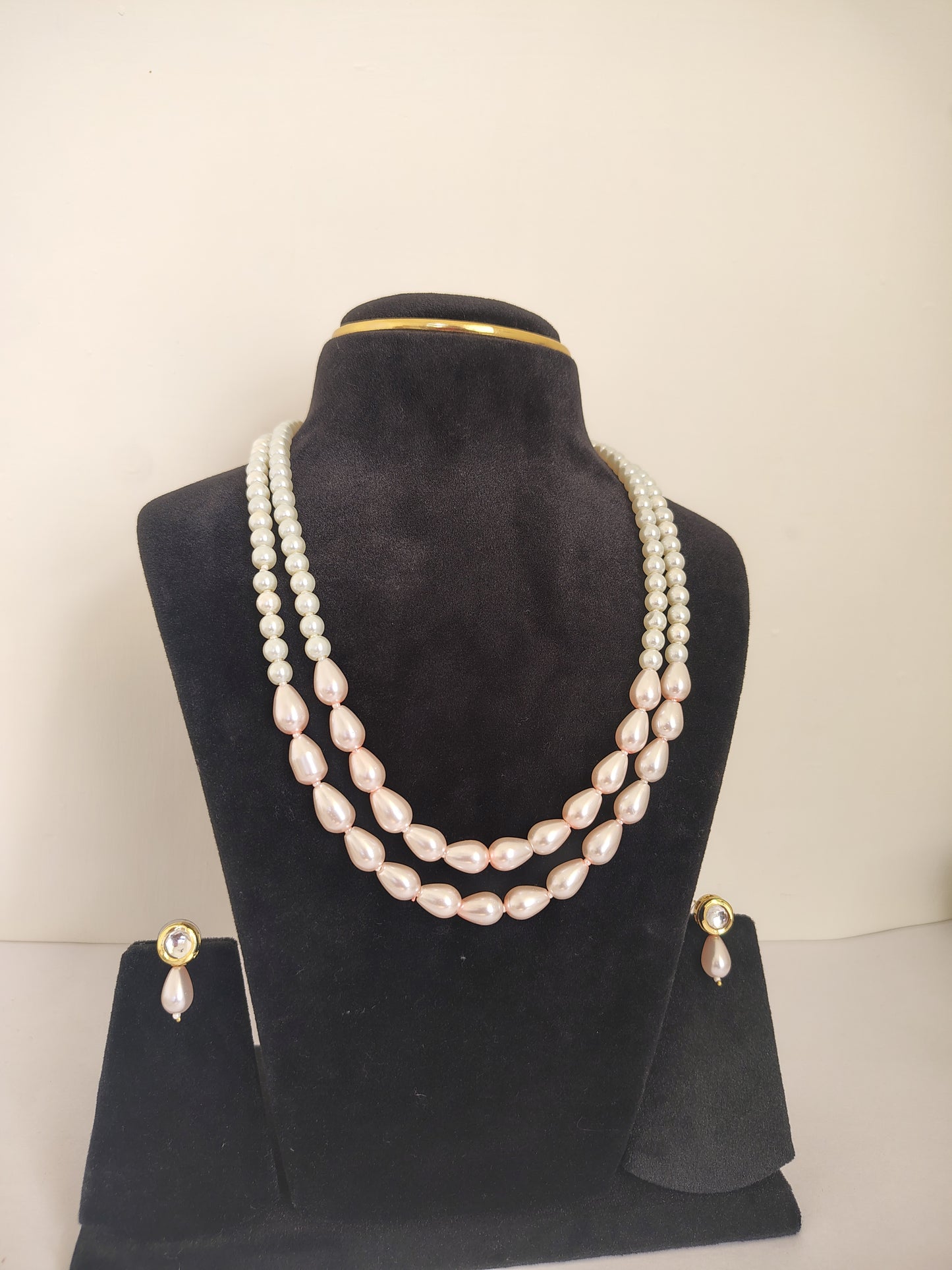 Pink Drop Shape Pearls With Round White Pearls Necklace DB00383