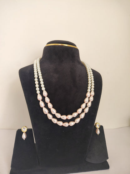 Pink Drop Shape Pearls With Round White Pearls Necklace DB00383