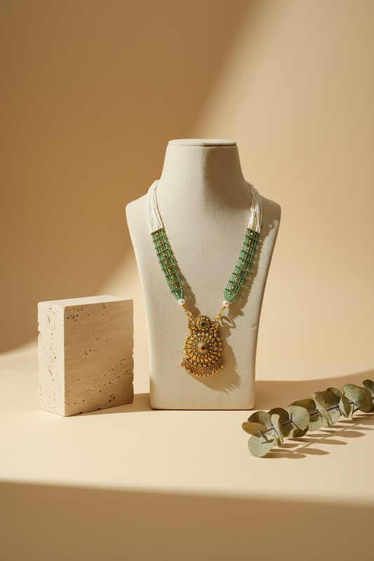 White & light Green Long Necklace
