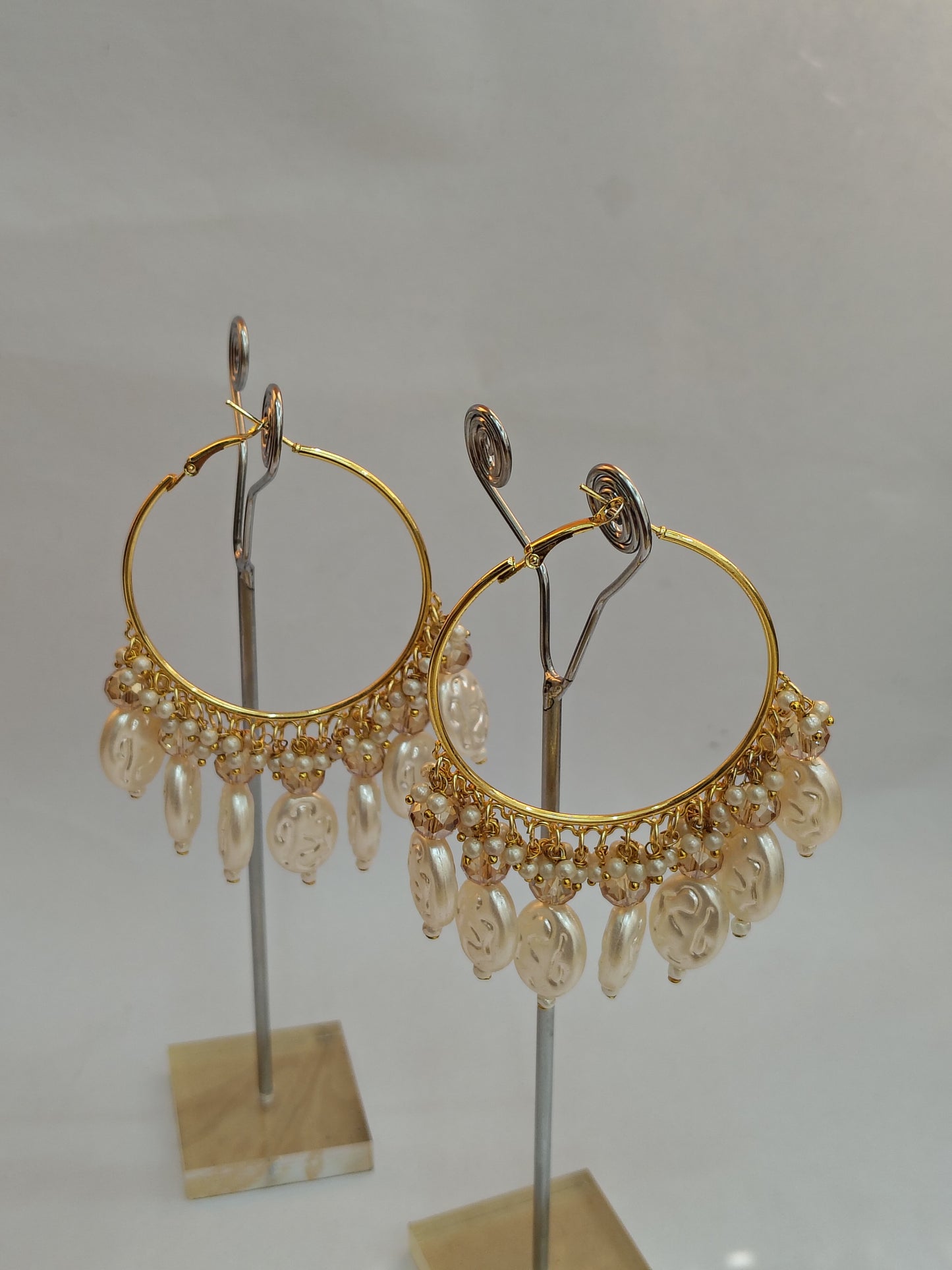 Golden Metal Hoop With Golden  & White shade Stone