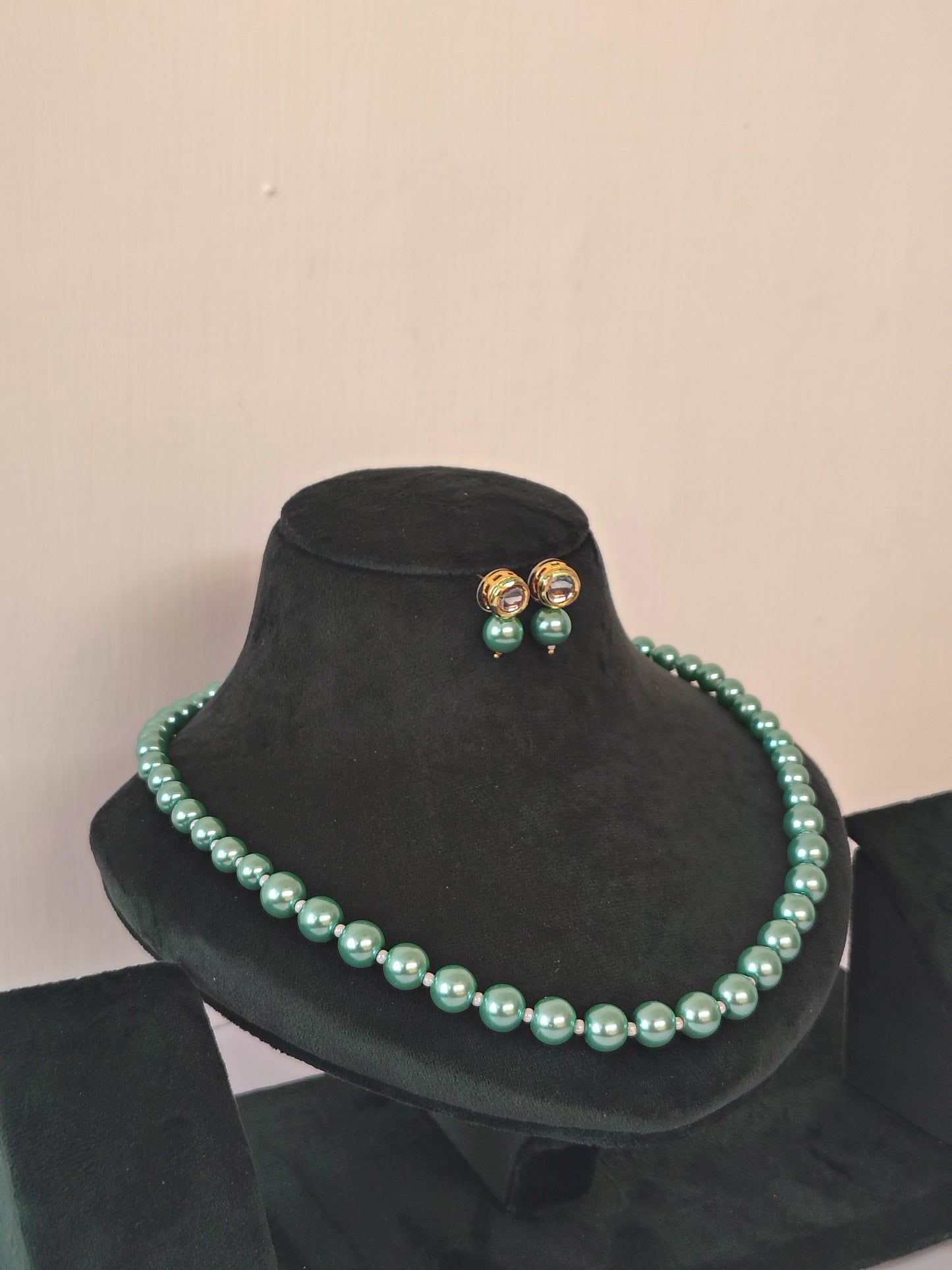 Sea Green Pearl With Golden Metal Earrings