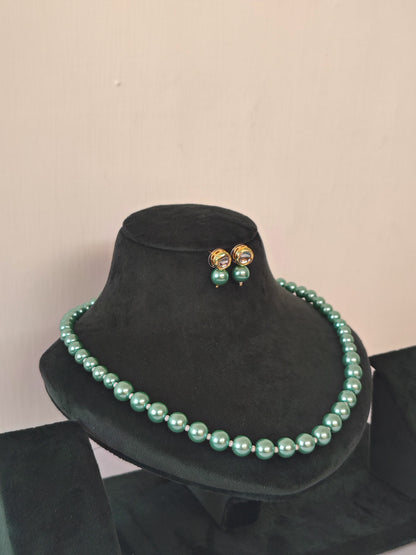 Sea Green Pearl With Golden Metal Earrings