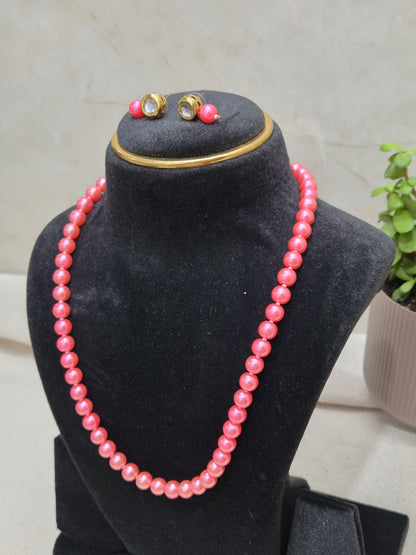 Peach Beads Necklace With Metal Earrings