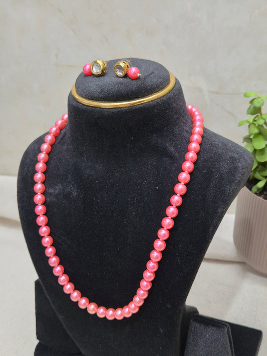 Peach Beads Necklace With Metal Earrings
