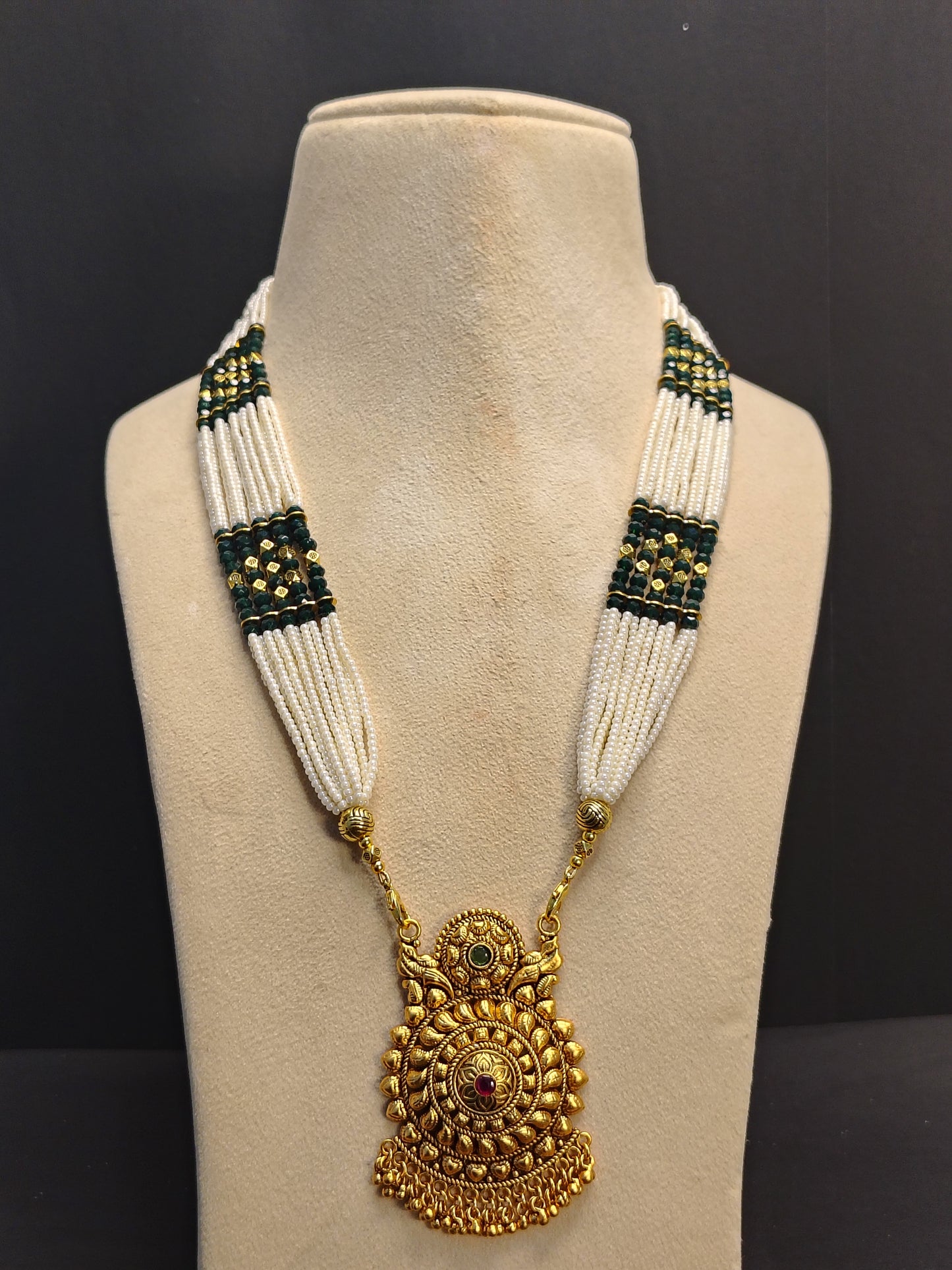 White & Bright Green Long Necklace