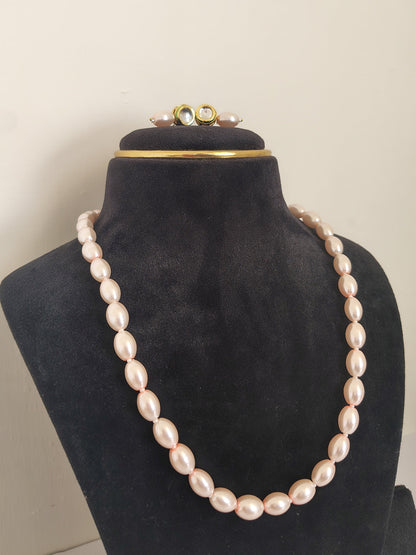Pink Pearl Drop Necklace With Metal Earrings DB00446