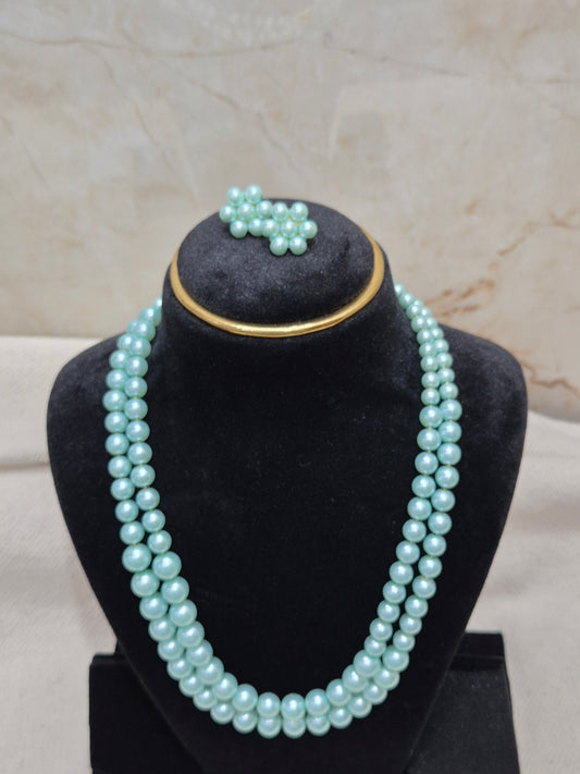 Serene Sky Blue Two-Strand Pearl Necklace & Earring Set