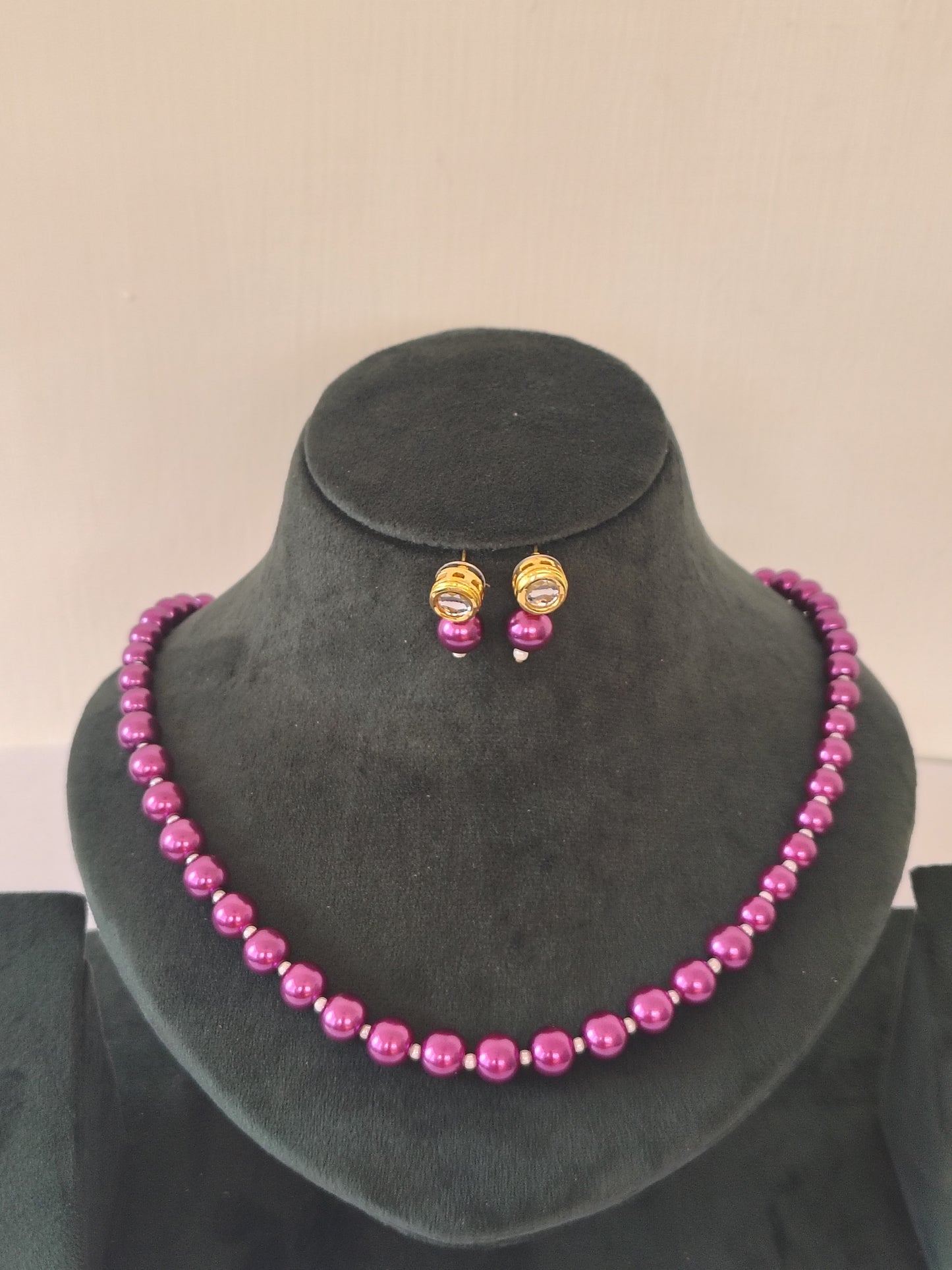 Purple Pearl With Golden Metal Earrings