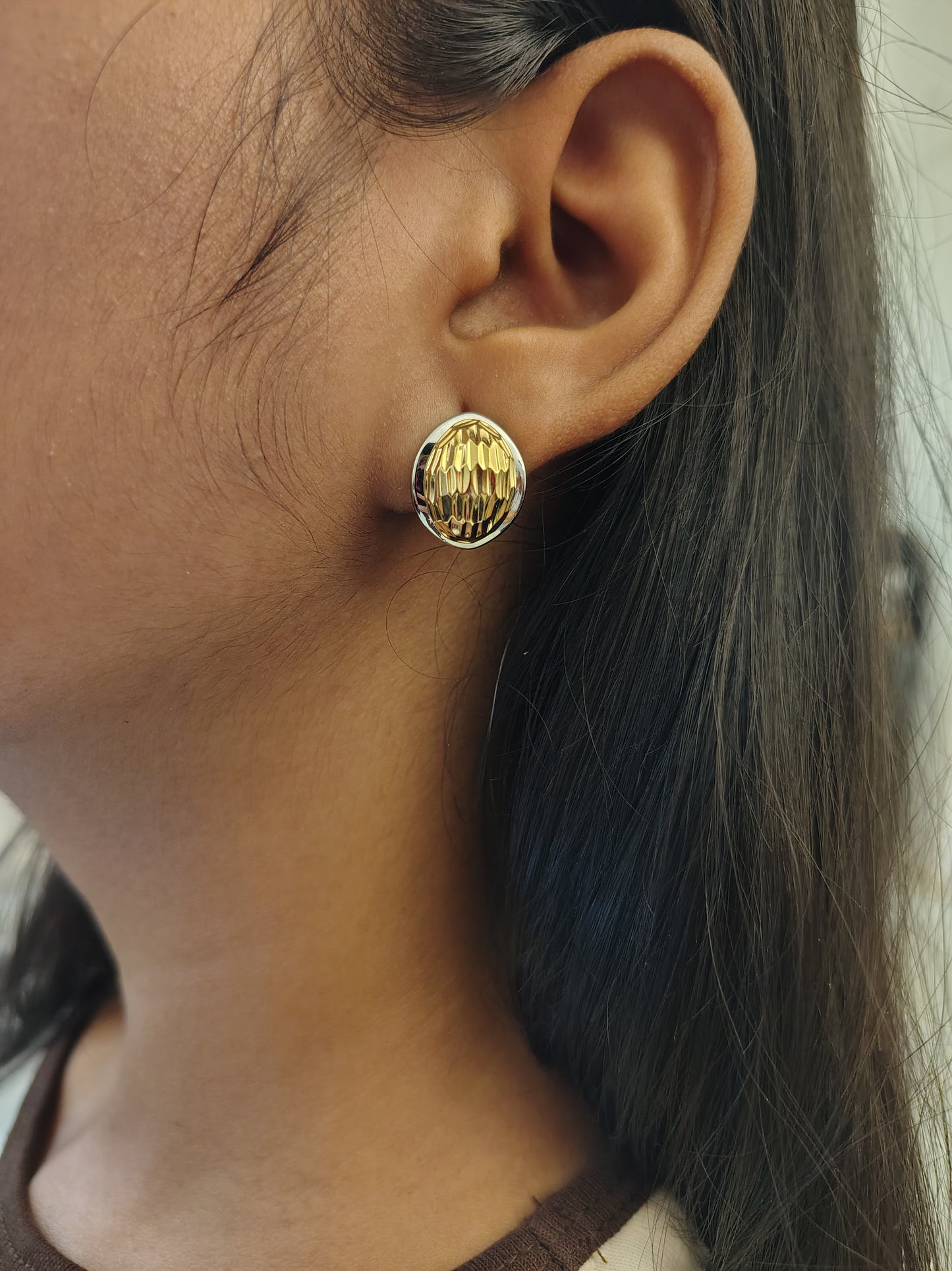Golden Ribbed Dome Earrings