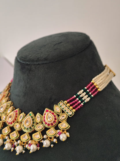 Royal Necklace Multi Colour Matching Maang Tikka and Earrings