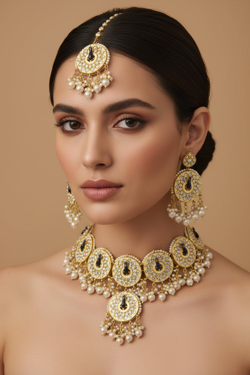 Royal Mor Set with Matching Earings and Mang Tikka