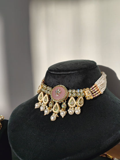 Royal Pastel Pink Choker Set with stone