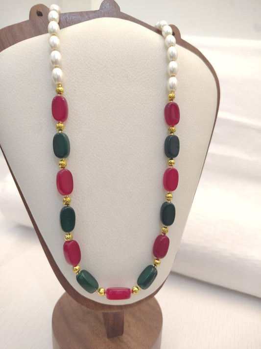 Multi-Color Gemstone & Pearl Necklace