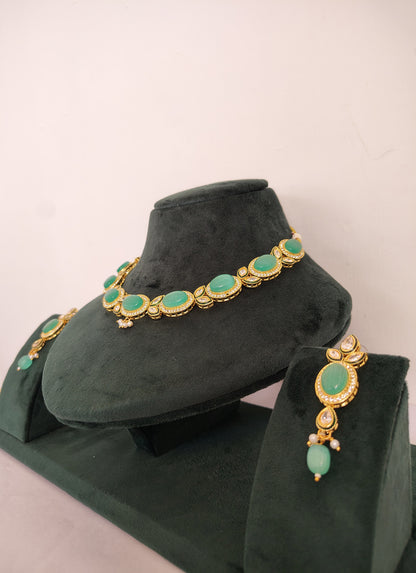 Premium Light Green Shade Stone Studded Necklace