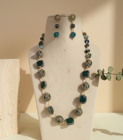 Antique Emerald & Oxidized Silver Bead Statement Set
