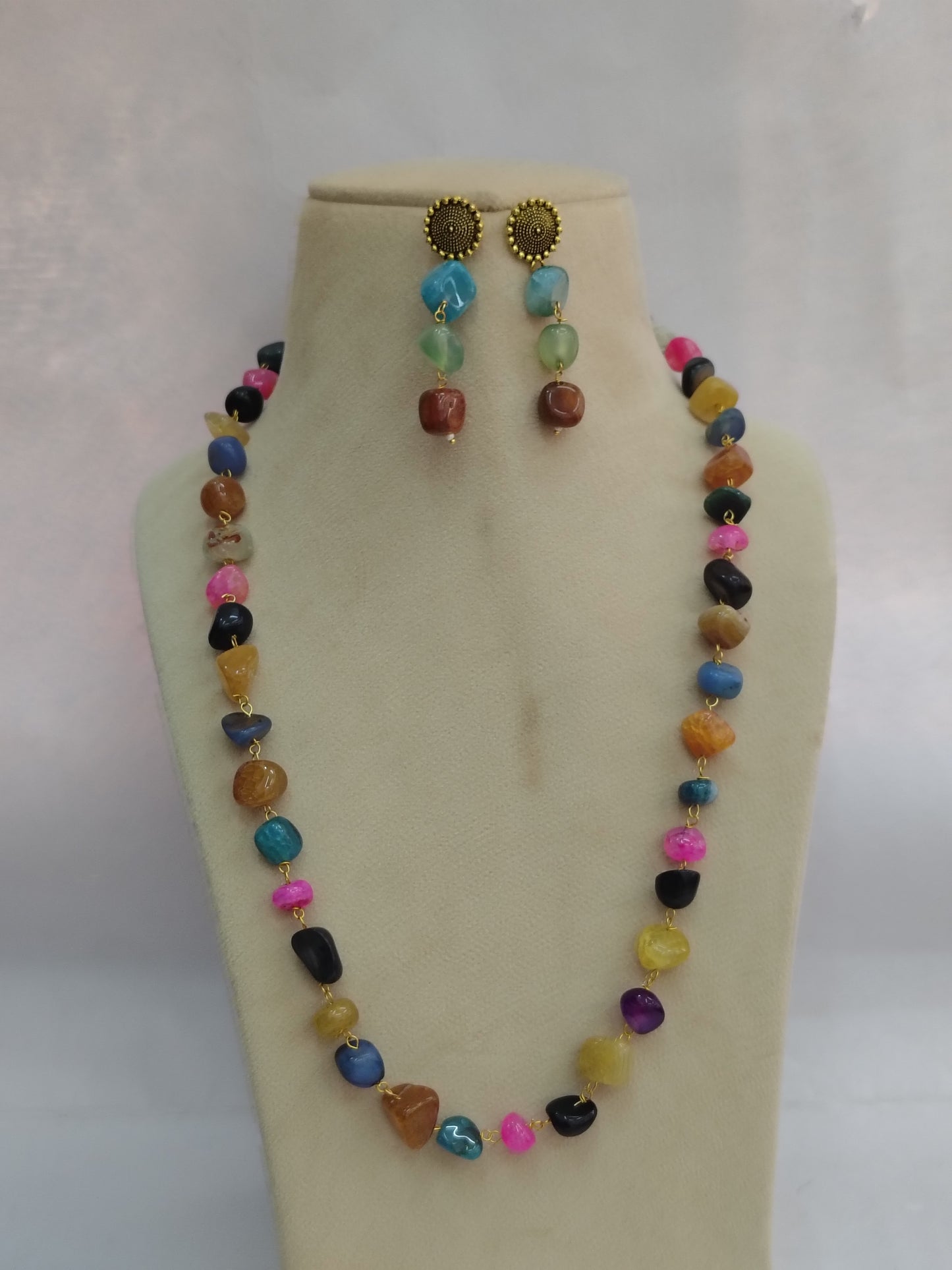 Multi colour Stone Look Necklace & Earring Set