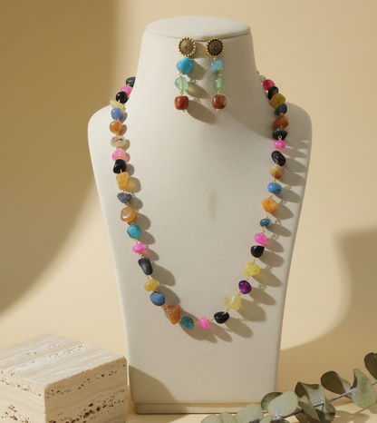 Multi colour Stone Look Necklace & Earring Set
