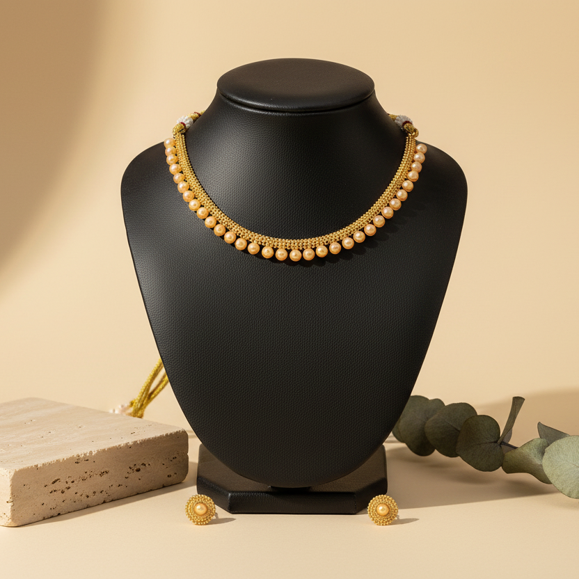 Golden Filigree & Choker Set Matching Earrings DB00297