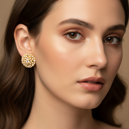 Gold Plated Round Stud Earrings DB00073