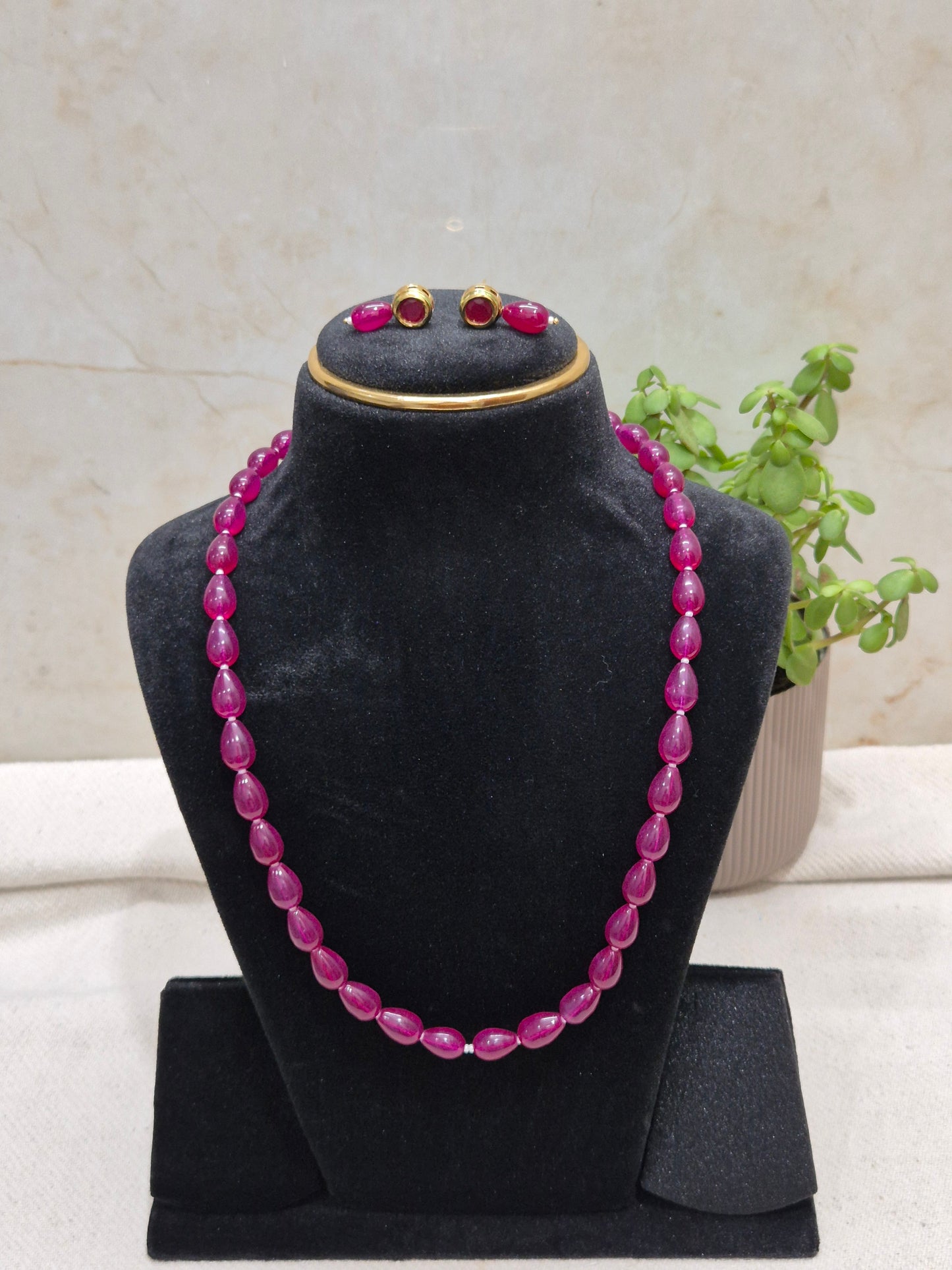 Bold Maroon Bead Necklace & Earring Set