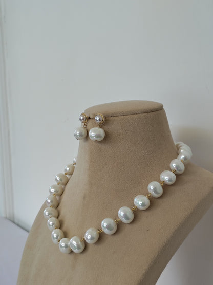 Japanese Pearl Statement Necklace & Drop Earring Set