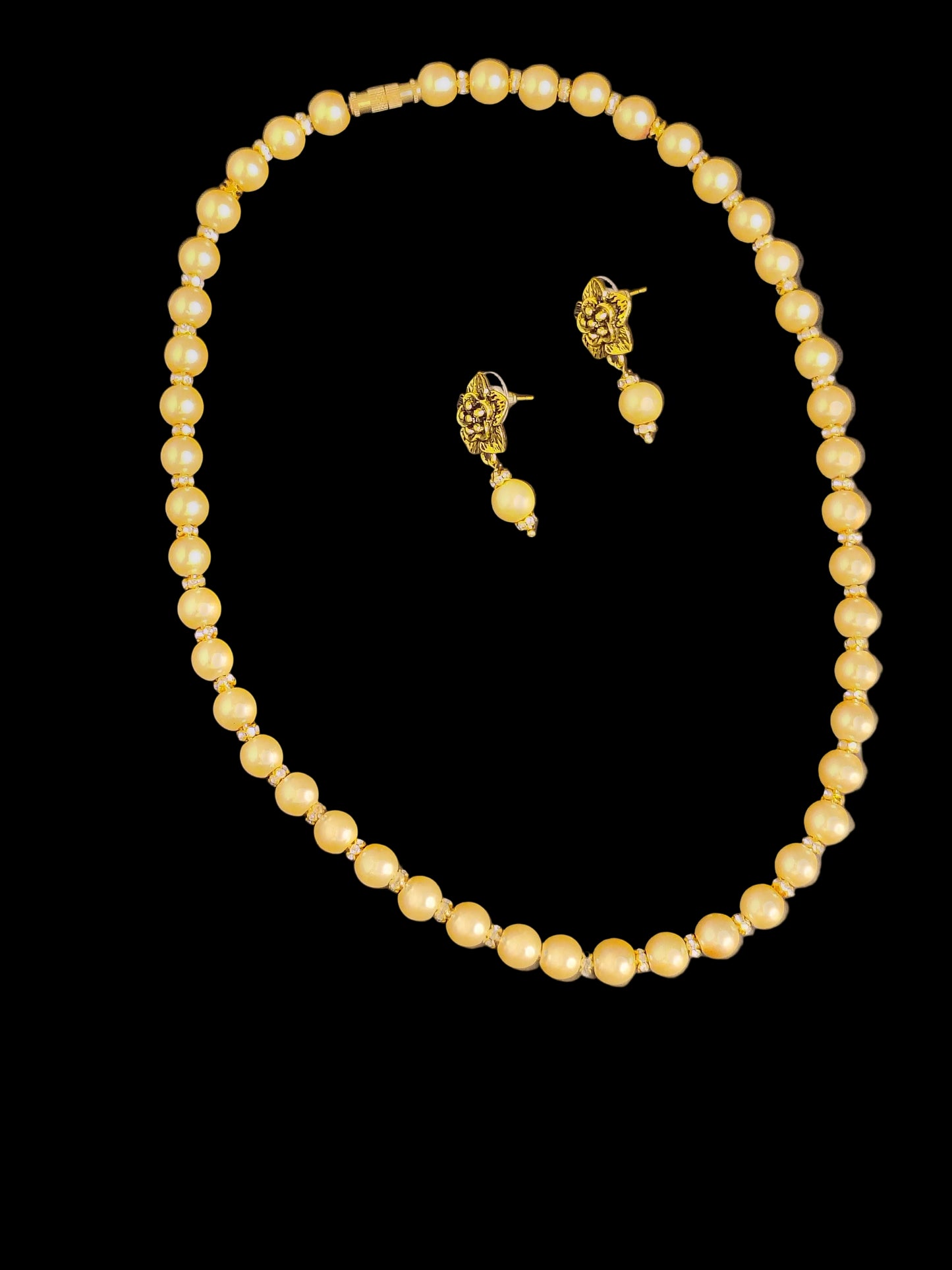Golden Shade  Pearl Necklace With Earrings DB00197