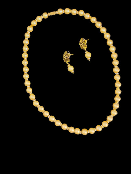 Golden Shade  Pearl Necklace With Earrings DB00197