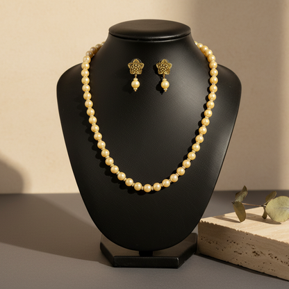 Golden Shade  Pearl Necklace With Earrings DB00197