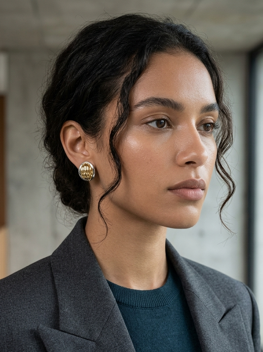 Golden Ribbed Dome Earrings
