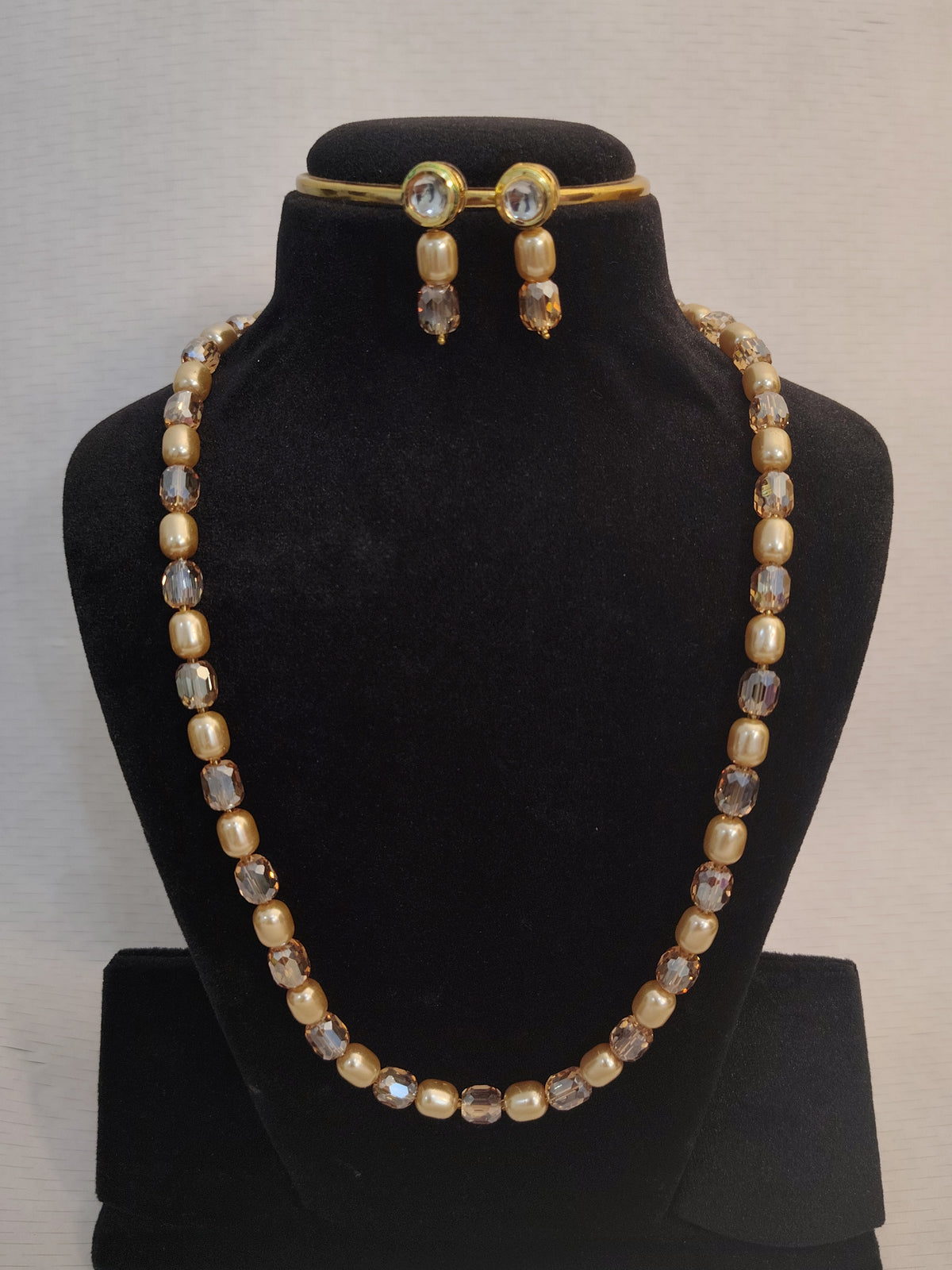 Champagne Crystal & Pearl Beaded Set