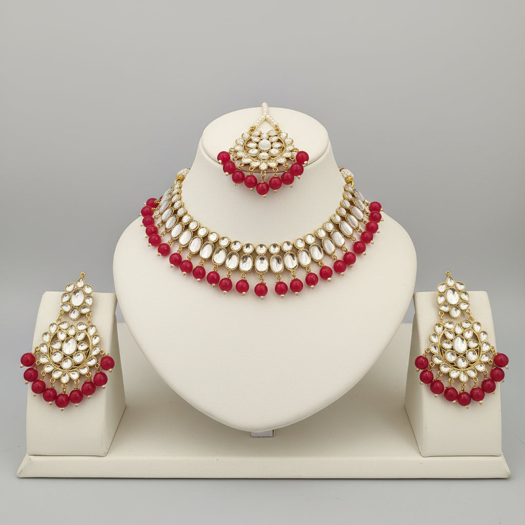 Bright Pink Kundan Set - Premium Quality