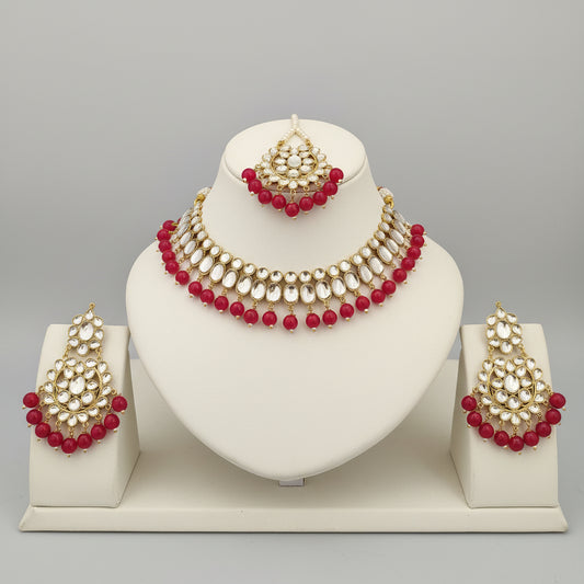 Bright Pink Kundan Set - Premium Quality