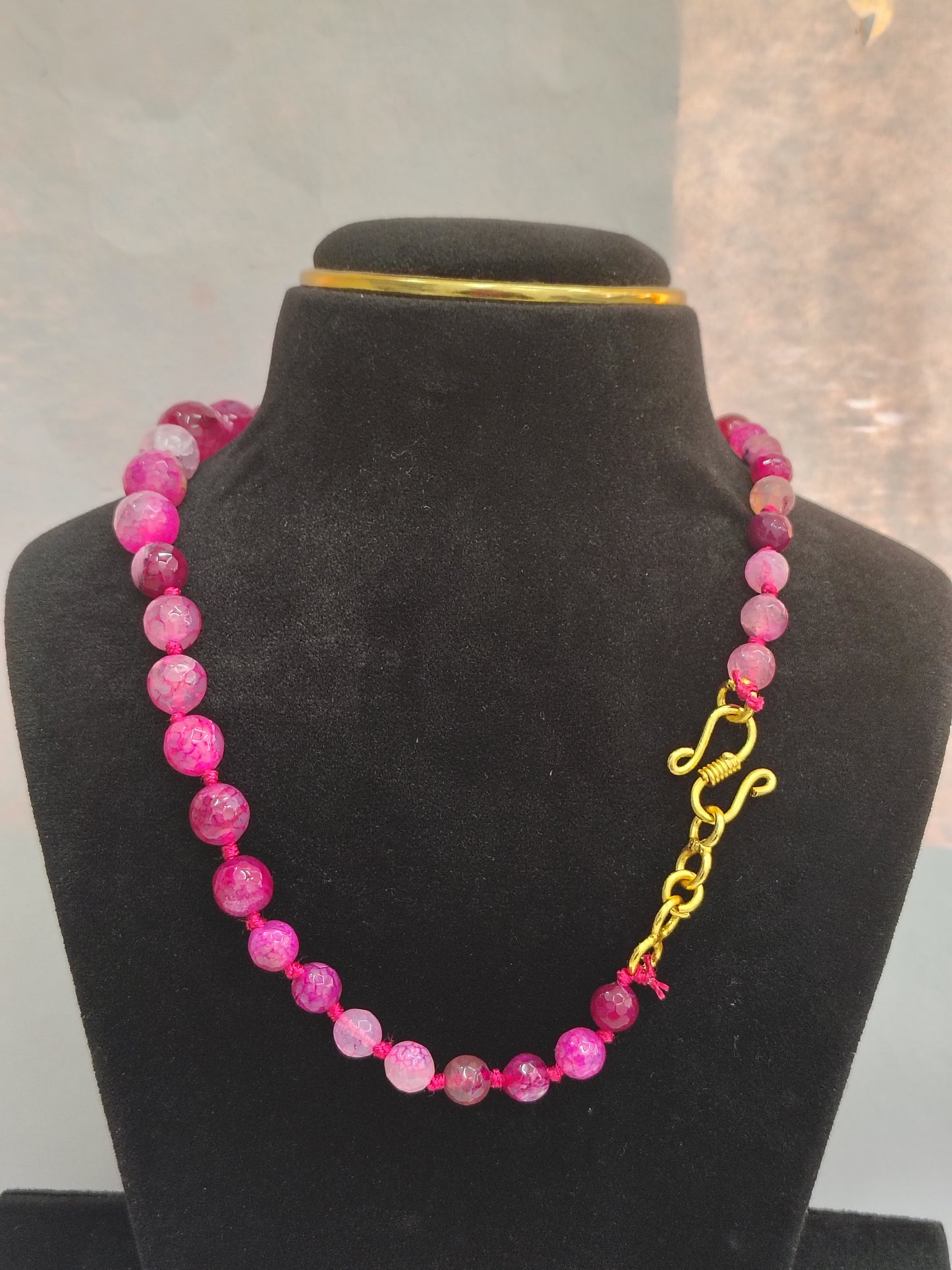 Earthtone Pink Dragon Vein Agate Beaded Necklace
