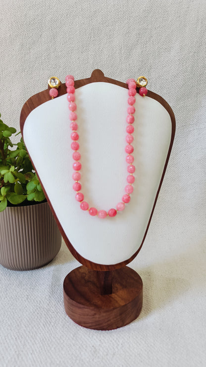 Onyx Delicate Pink Bead Necklace & Earring Set
