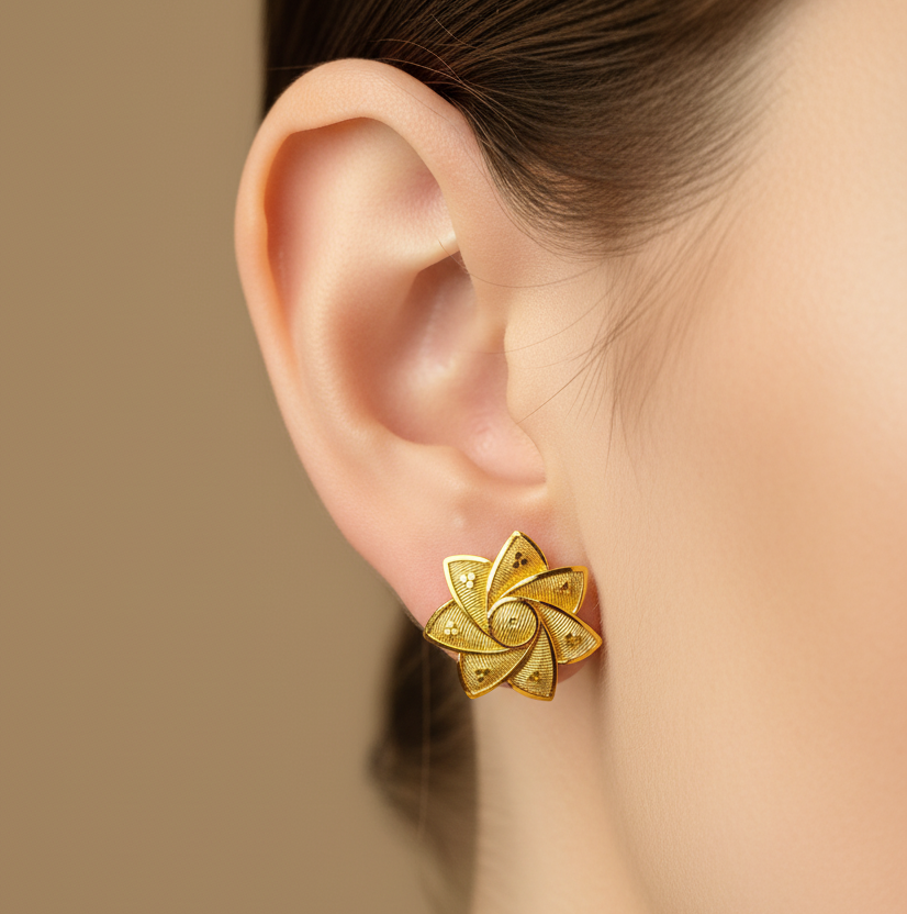 Gold Plated Floral Stud Earrings DB00071
