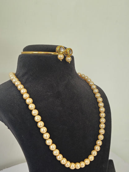 Light Golden Pearl With Golden Metal Earrings