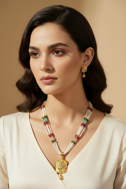 Golden pendent Set With Matching Earrings DB00060