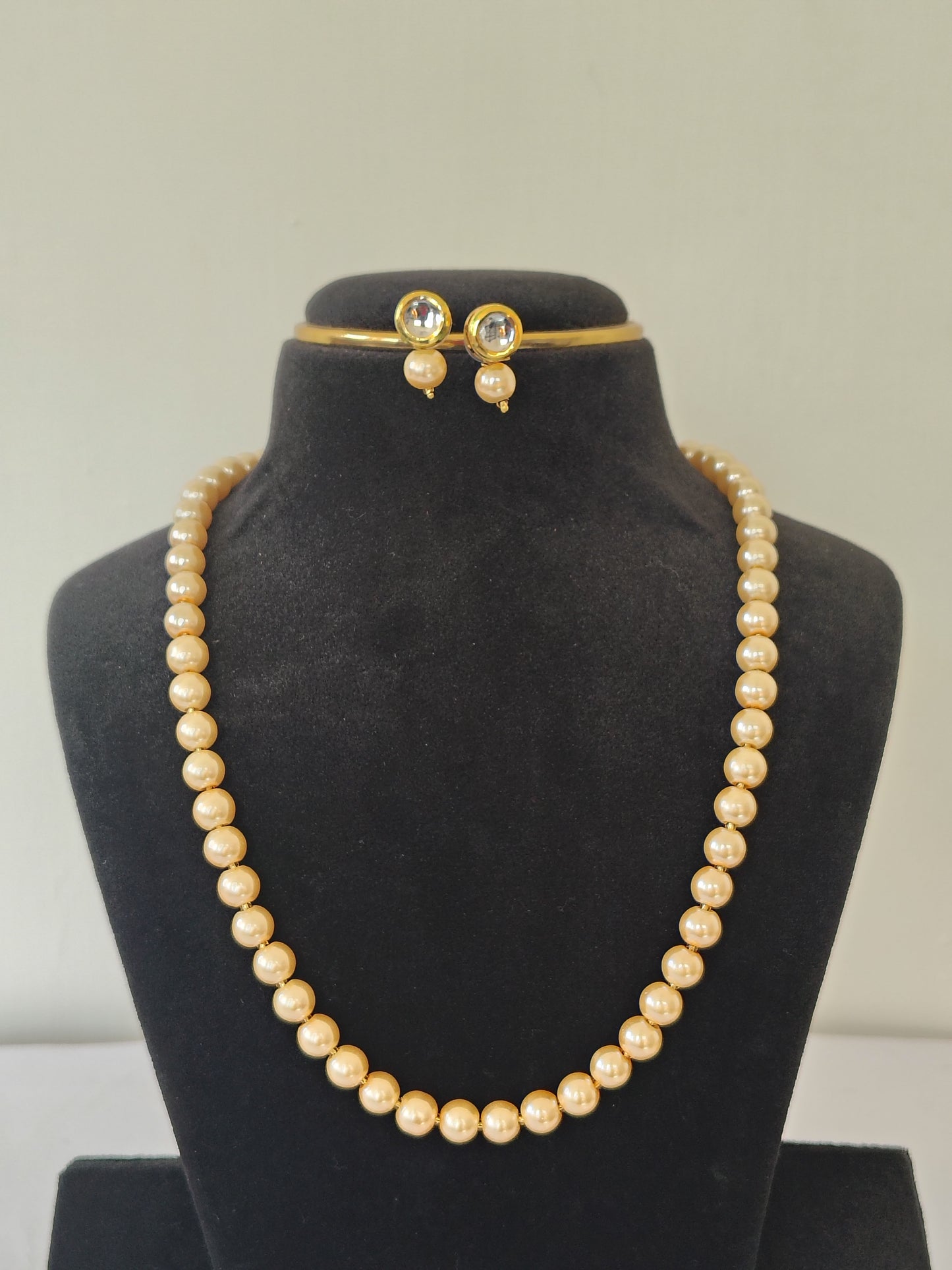 Light Golden Pearl With Golden Metal Earrings