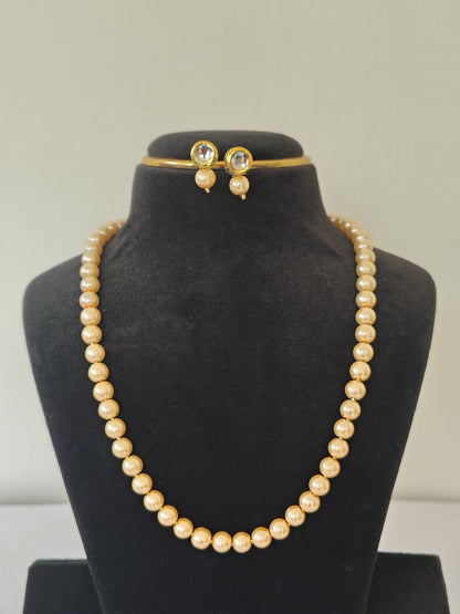 Light Golden Pearl With Golden Metal Earrings